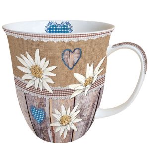 MUG (Fine Bone China) - Edelweiss On Wood (400 mL)