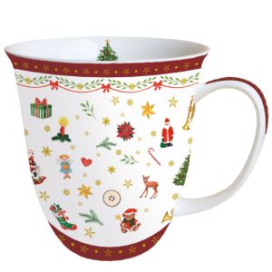 MUG (Fine Bone China) - Ornaments All Over RED (400 mL)