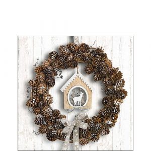 Cocktail Napkin - Pine Cone Wreath