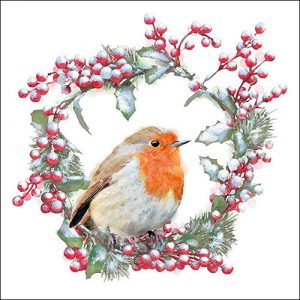 Lunch Napkin - Robin in Wreath