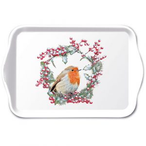 TRAY - Robin in Wreath (13 x 21 cm)