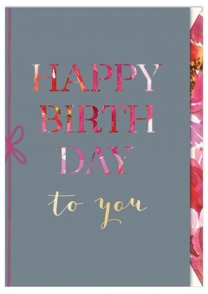 Greeting Card (Birthday) - Birthday Florals on GREY (Laser Cut)