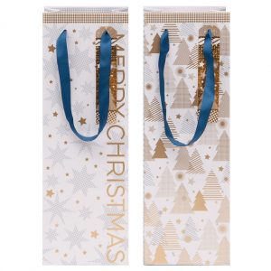 Gift Bag (Wine) - Merry Christmas STARS & TREES (2 pc set)