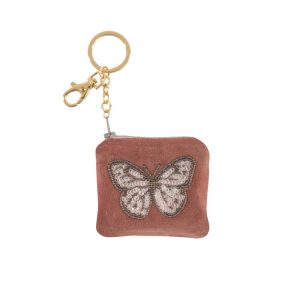 Key Chain - Coin Pouch BUTTERFLY SEQUINS CORAL