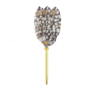 Writing Instrument (FEATHER PEN) - Black-Grey with Gold Glitter (Petal Style Feather)