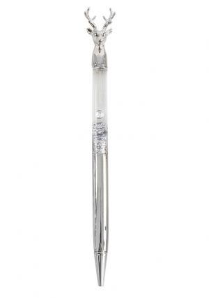 Writing Instrument - Luxury Glitter Confetti Floating Pen with DEER Accent (SILVER)