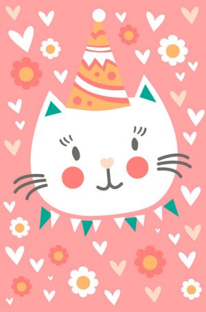 Greeting Card (Baby) - 3D Kitty Cat in Party Hat (Lenticular)