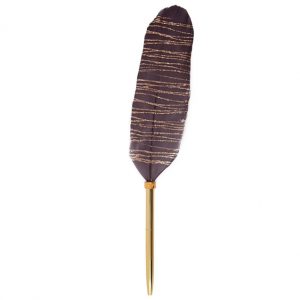 Writing Instrument (FEATHER PEN) - Gold Lines on Black (Single Feather)
