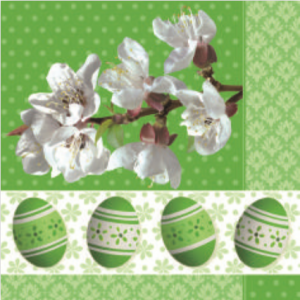 Lunch Napkin - Easter (Cherry Blossom with Eggs Border) GREEN