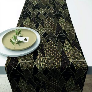 TABLE RUNNER (Cotton) - Luxury Trees BLACK