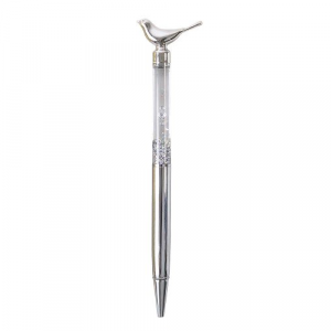Writing Instrument - Luxury Glitter Confetti Floating Pen with DOVE Accent (SILVER)