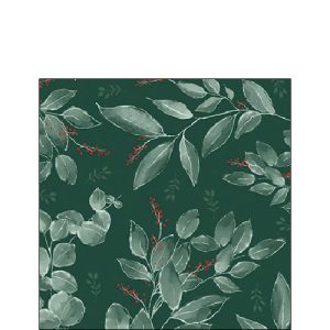 Cocktail Napkin - Leaves and berries green