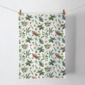 Kitchen Towel - Winter greenery white