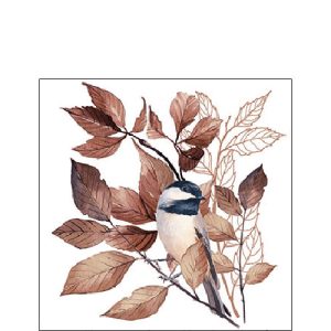 Cocktail Napkin - Lovely chickadee white