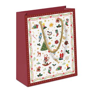 Gift Bag - Decorated Ornaments All Over RED