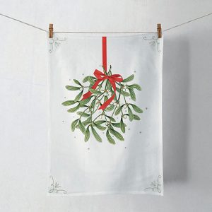 Kitchen Towel - Mistletoe With Bow WHITE