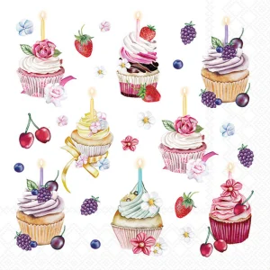 Lunch Napkin - Fruity Cupcakes WHITE