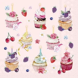 Cocktail Napkin - Fruity Cupcakes PINK