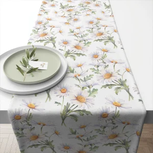 TABLE RUNNER (Cotton) - Beautiful Daisies WHITE