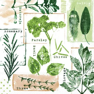 Lunch Napkin - Herb Prints WHITE
