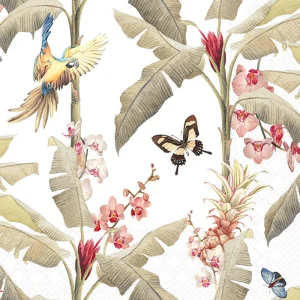 Lunch Napkin - Tropical Scene WHITE