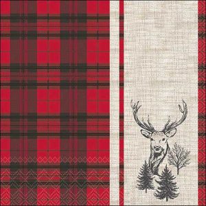 Lunch Napkin - Deer Plaid RED