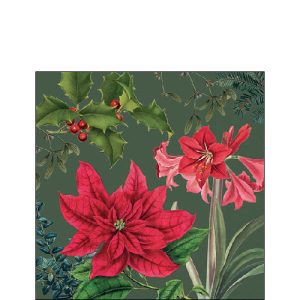 Cocktail Napkin - Christmas Plants GREEN
