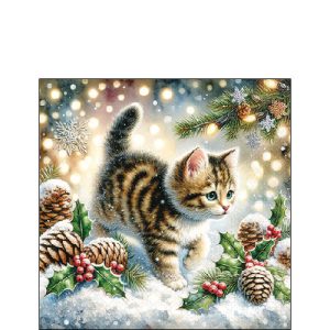 Cocktail Napkin - Cute Cat In The Snow