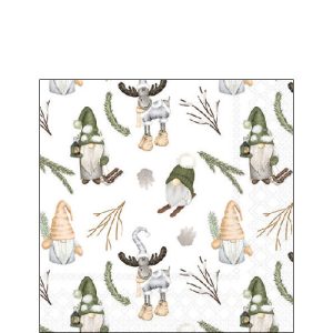 Cocktail Napkin - Forest Gnomes WHITE