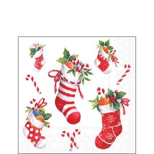 Cocktail Napkin - X-mas Stockings WHITE