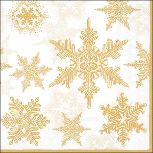 Lunch Napkin - Snow Crystals White/gold