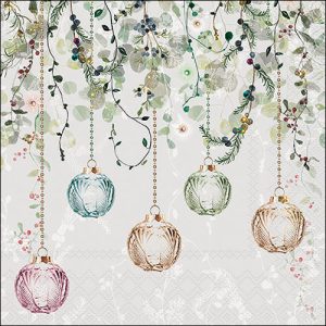 Lunch Napkin - Floral Christmas GREY