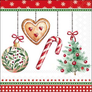 Lunch Napkin - Ornaments On A Cord WHITE