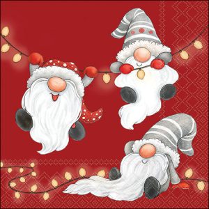 Lunch Napkin - Gnomes On The Light Chain RED