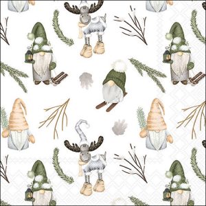 Lunch Napkin - Forest Gnomes WHITE