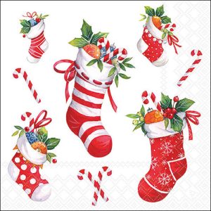 Lunch Napkin - X-mas Stockings WHITE