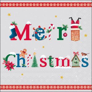 Lunch Napkin - Merry Message GREY