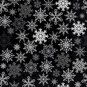 Lunch Napkin - Snowflakes All Over BLACK