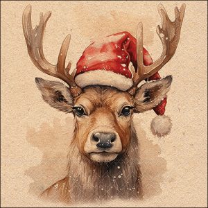 Lunch Napkin - Recycled Deer With Santa Hat Nature