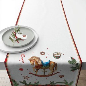 TABLE RUNNER (Cotton) - Classic Rocking Horse WHITE