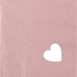 Cocktail Napkin - Punched Heart Pearl Effect ANTIQUE ROSE (PUNCHED STYLE)