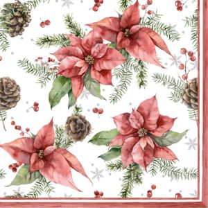 Lunch Napkin - Poinsettia & Pine Cone