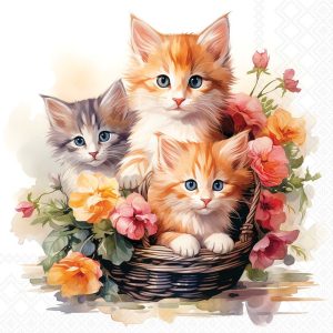 Cocktail Napkin - Kittens In Basket
