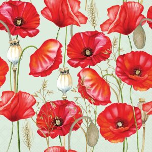Cocktail Napkin - Poppy All Over GREEN