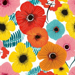 Cocktail Napkin - Colourful Flowers RED