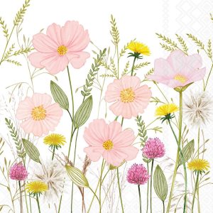 Lunch Napkin - Pastel Flowers WHITE