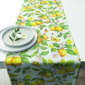 TABLE RUNNER (Cotton) - Fresh Lemons WHITE