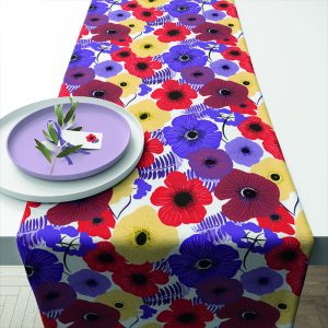 TABLE RUNNER (Cotton) - Colourful Flowers Lila