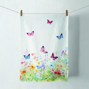Kitchen Towel - Butterflies In Field WHITE