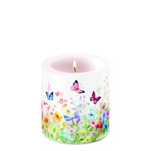 Candle SMALL - Butterflies In Field WHITE